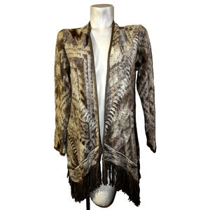 New LUCKY BRAND Sweater Sz S Cozy Fleece Open Brushed Fringe Southwest Cardigan